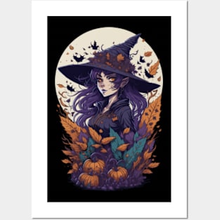 Moonlit Enchantment - Cute Witch Amidst Autumnal Delights Posters and Art